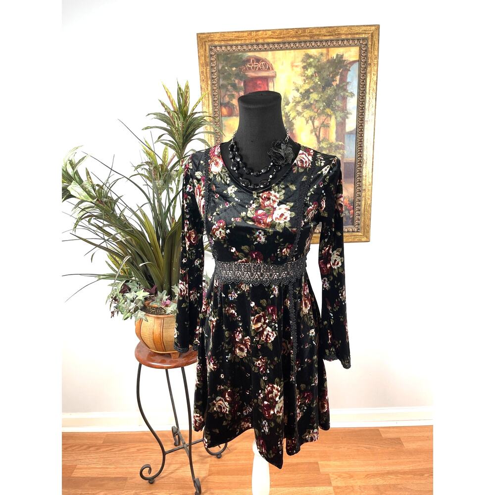 Arizona Jeans Fit & Flare‎ Dress Women's 14 Multi Floral 3/4 Sleeve Cottagecore